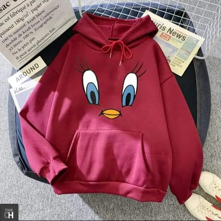 Tuety Printed Fleece Winter Hoodie